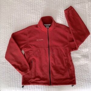 Columbia Fleece Jacket Full Zip Pockets Mockneck Collar Red Men’s Size Medium